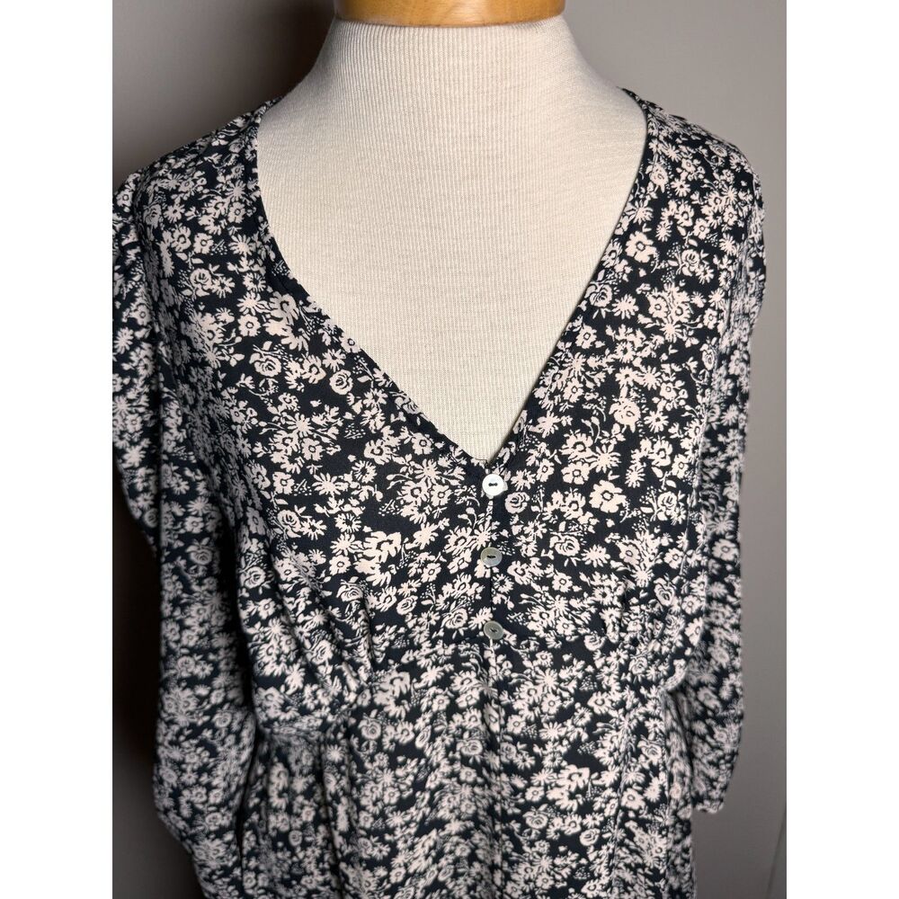 Emma Michele Floral Maxi Dress M Black White Ditsy 90s Style Sheer V-Neck Whimsy - Picture 4 of 10